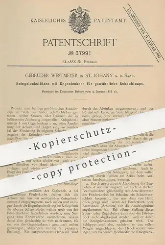 original Patent - Gebr. Westmeyer , St. Johann / Saar , 1886 , Kniegelenkstütze für Schachtcaps | Bergbau , Bergwerk !