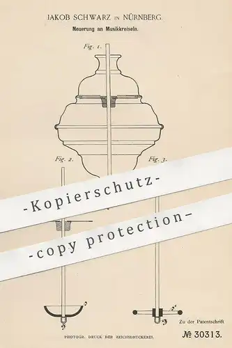 original Patent - Jakob Schwarz , Nürnberg , 1884 , Musikkreisel | Musik - Kreisel | Brummkreisel | Spielzeug !!