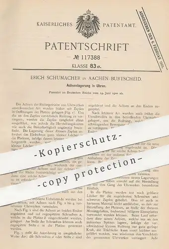 original Patent - Erich Schumacher , Aachen / Burtscheid , 1900 , Achsenlagerung in Uhren | Uhr , Uhrmacher , Uhrwerk !!