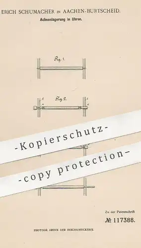original Patent - Erich Schumacher , Aachen / Burtscheid , 1900 , Achsenlagerung in Uhren | Uhr , Uhrmacher , Uhrwerk !!