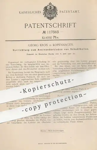 original Patent - Georg Kron , Kopenhagen , Dänemark , 1900 , Schuhteile Aneinanderkleben | Schuh , Schuhwerk , Schuster