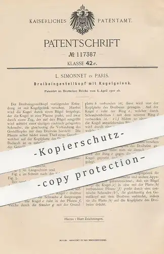 original Patent - L. Simonnet , Paris , Frankreich , 1900 , Dreibein | Stativ , Kamera , Photography , Fotografie !!