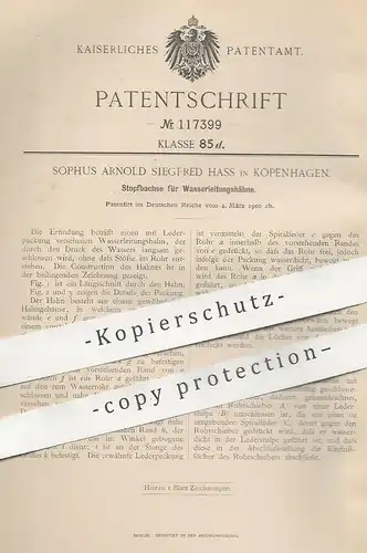 original Patent - Sophus Arnold Siegfred Hass , Kopenhagen , Dänemark , 1900 , Stopfbuchse für Wasserhahn | Klempner