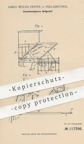 original Patent - James Welsh Pepper , Philadelphia , USA , 1899 , Bettgestell | Bett , Betten , Möbel , Feder !!