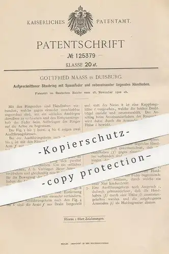 original Patent - Gottfried Maass , Duisburg , 1900 , Aufgeschnittener Staubring mit Spannfeder | Ring , Feder , Hub
