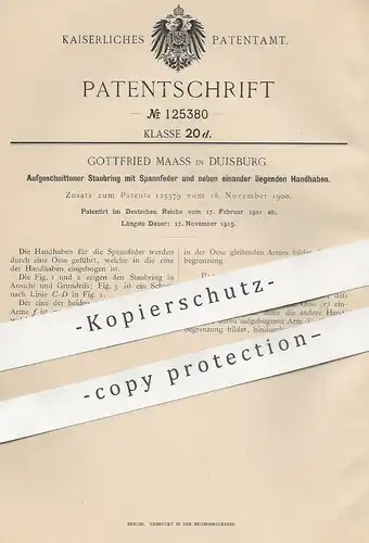 original Patent - Gottfried Maass , Duisburg , 1901 , Aufgeschnittener Staubring mit Spannfeder | Ring , Feder , Hub