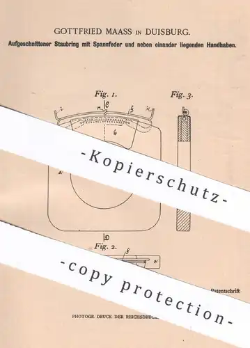 original Patent - Gottfried Maass , Duisburg , 1901 , Aufgeschnittener Staubring mit Spannfeder | Ring , Feder , Hub