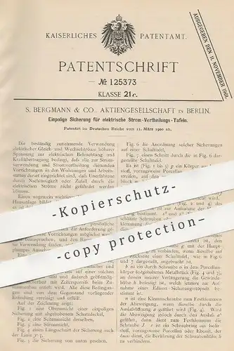 original Patent - S. Bergmann & Co. Aktiengesellschaft , Berlin , 1900 , Einpolige Sicherung für elektrischen Strom !!!
