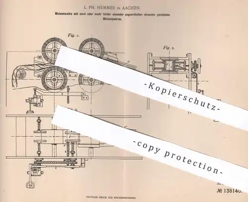 original Patent - L. Ph. Hemmer , Aachen , 1901 , Walzenwalke | Walze , Walzen , Walzwerk , Walke , Mühle !!