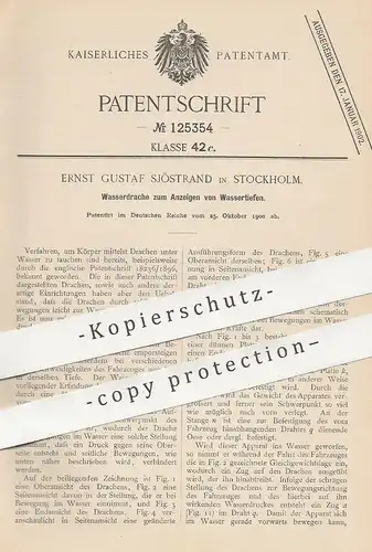 original Patent - Ernst Gustaf Sjöstrand , Stockholm , Schweden , 1900 , Wasserdrache zum Anzeigen von Wassertiefen !!!