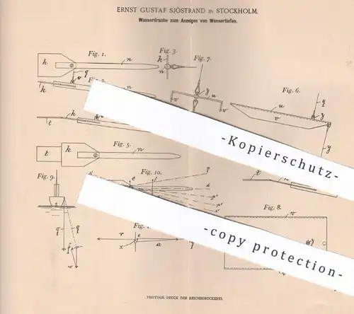 original Patent - Ernst Gustaf Sjöstrand , Stockholm , Schweden , 1900 , Wasserdrache zum Anzeigen von Wassertiefen !!!