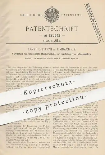 original Patent - Ernst Dittrich , Limbach , 1900 , französischer Rundwirkstuhl | Petinetmuster | Wirkstuhl