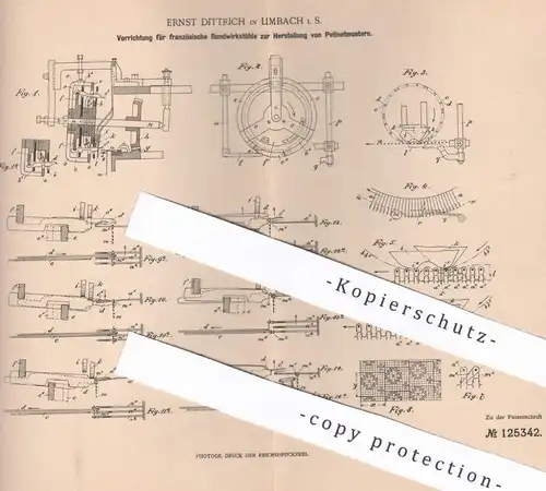 original Patent - Ernst Dittrich , Limbach , 1900 , französischer Rundwirkstuhl | Petinetmuster | Wirkstuhl