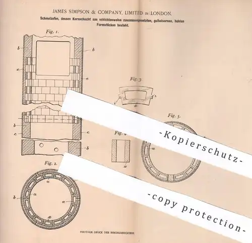 original Patent - James Simpson & Company Limited , London , England , 1899 , Schmelzofen | Ofen , Hochofen , Ofenbauer