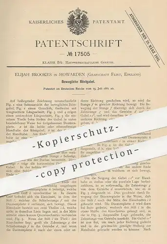 original Patent - Elijah Brookes , Howarden , Flint , England , 1881 , Bewegliche Röstgabel | Gabel zum Rösten !!