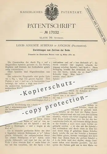 original Patent - Louis Auguste Aubenas , Avignon , Frankreich , 1881 , Zwirnen der Seide | Seidenfaden , Spinnerei !!!