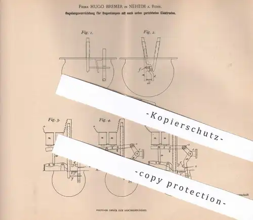 original Patent - Hugo Bremer , Neheim / Ruhr , 1901 , Regelung für Bogenlampen mit Elektroden | Wagner'scher Hammer