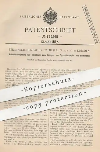 original Patent - Feinmaschinenbau G. Calberla GmbH , Dresden , 1901 , Belegen von Zigaretten - Papier mit Blattgold !!
