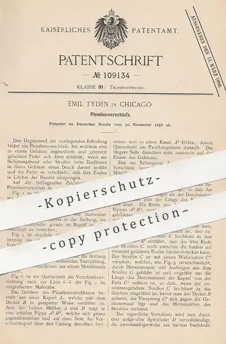 original Patent - Emil Tyden , Chicago , USA , 1897 , Plombenverschluss | Plombe , Verschluss | Kiste , Tür , Transport