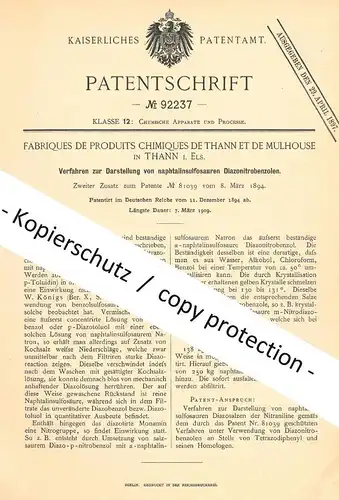 original Patent - Fabriques de Produits Chimiques de Thann et de Mulhouse , Thann / Elsass | Diazonitrobenzol | Chemie