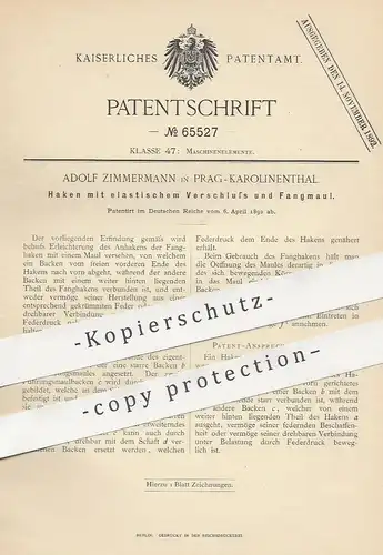 original Patent - Adolf Zimmermann , Prag / Karolinenthal 1892 , Haken m. elastischem Verschluss u. Fangmaul | Schlosser