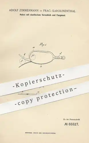 original Patent - Adolf Zimmermann , Prag / Karolinenthal 1892 , Haken m. elastischem Verschluss u. Fangmaul | Schlosser