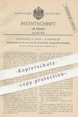 original Patent - Henrichsen & Mohr , Kopenhagen Dänemark , 1900 , Schrägschnittpresse mit Druckplatte | Presse , Druck