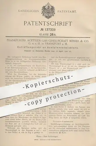original Patent - Frankfurter Acetylen Gas Ges. Messer & Co. GmbH , Frankfurt / Main | Entlüftung an Acetylenentwickler