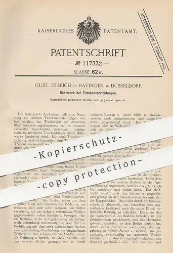 original Patent - Gust. Ullrich , Düsseldorf / Ratingen | 1900 | Rührwerk bei Trockenvorrichtung | Trockner , Rösten