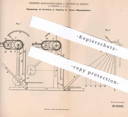 original Patent - Hennefer Maschinenfabrik C. Reuther & Reisert , Hennef / Sieg , 1891 | Neigungswaage | Waage , Waagen