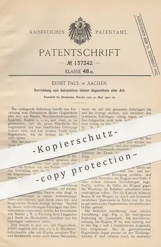 original Patent - Ernst Paul , Aachen , 1900 , Galvanisieren kl. Gegenstände | Galvanisierung , Metall , Kathode !!!