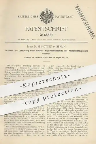 original Patent - M. M. Rotten , Berlin 1891 , Darstellung von Magnesiumcarbonat aus Ammoniummagnesiumcarbonat | Chemie