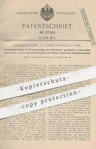 original Patent - Charles Baudry , André Fonville , Paris Frankreich , 1901 , Fernsprechanlage | Fernsprecher , Telefon