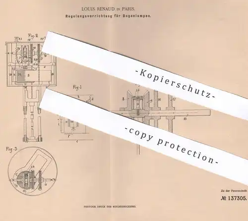 original Patent - Louis Renaud , Paris , Frankreich , 1901 , Regelung an Bogenlampen | Bogenlampe , Brenner , Lampe !!