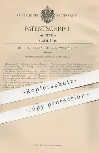 original Patent - Bernhard Oskar Dietz , Zwickau , 1902 , Matratze | Matratzen , Bett , Federkern , Feder , Möbel !!