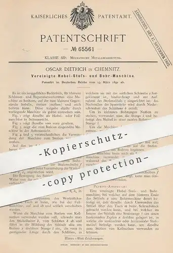 original Patent - Oscar Dietrich , Chemnitz , 1892 , Hobelmaschine u. Bohrmaschine | Bohrer , Hobel , Bohren , Metall !!