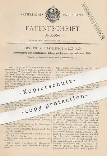 original Patent - Rodolphe Gustave Fiège , London , England , 1892 , Bohrmaschine | Bohrer , Bohren , Metall , Schlosser