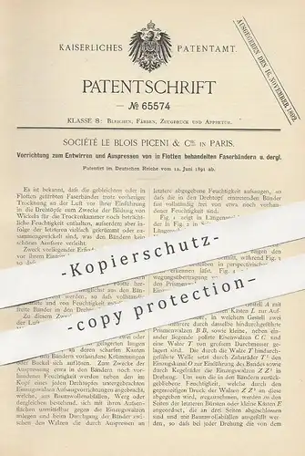 original Patent - Société le Blois Piceni & Cie , Paris , England , 1891 , Faserband , Faser , Garn , Hanf , Wolle !!