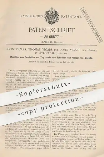 original Patent - Thomas Vicars & John Vicars , Liverpool , England , 1891 , Bearbeiten von Teig | Bäcker , Bäckerei !!!