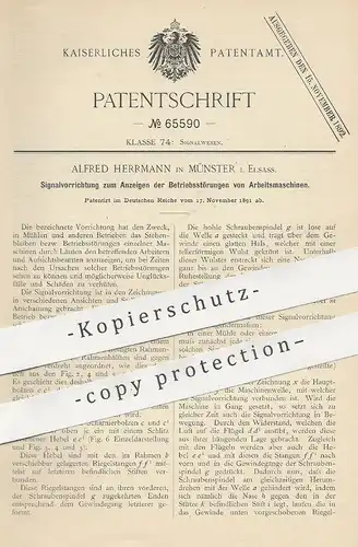 original Patent - Alfred Herrmann , Münster / Elsass , 1891 , Signal zur Anzeige an Arbeitsmaschinen | Mühle , Mühlen !