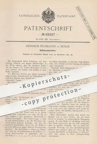 original Patent - Heinrich Proskauer , Berlin 1891 , Additionsmaschine | Rechenmaschine , Rechner , Mathematik , Schule