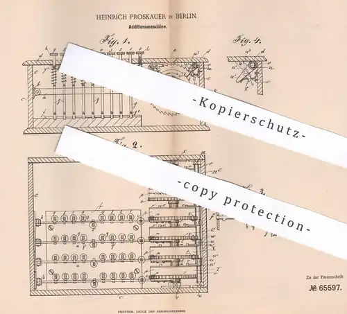 original Patent - Heinrich Proskauer , Berlin 1891 , Additionsmaschine | Rechenmaschine , Rechner , Mathematik , Schule