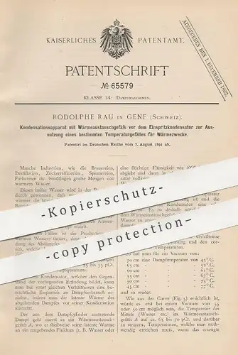 original Patent - Rodolphe Rau , Genf , Schweiz , 1891 , Kondensation | Wärmeaustausch | Dampfmaschine , Motor , Motoren