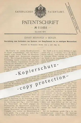 original Patent - Ernst Meissner , Berlin , 1899 , Speisen von Dampfkessel | Kessel , Wasserkessel , Wasserstand !!