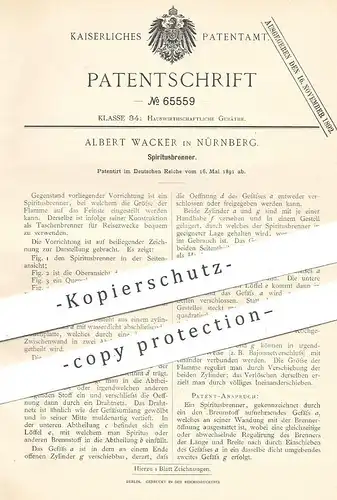 original Patent - Albert Wacker , Nürnberg , 1891 , Spiritusbrenner | Spiritus - Brenner | Gas , Öl , Petroleum !!