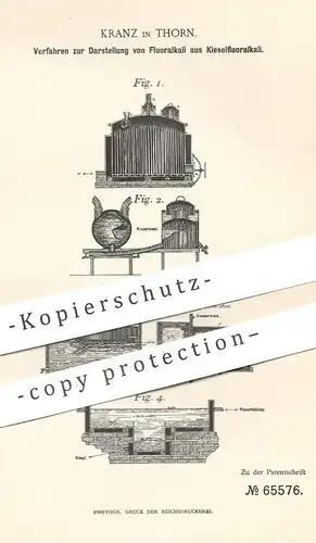 original Patent - Kranz , Thorn , 1891 , Darstellung von Fluoralkali aus Kieselfluoralkali | Alkali , Chemie !!!