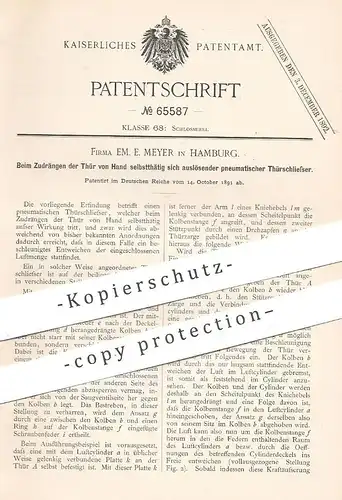 original Patent - Fa. Em. E. Meyer , Hamburg , 1891 , pneumatischer Türschließer | Türschloss , Tür Schloss | Schlosser