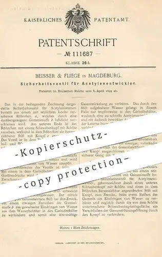 original Patent - Beisser & Fliege , Magdeburg , 1899 , Sicherheitsventil für Acetylenentwickler | Ventil , Acetylen