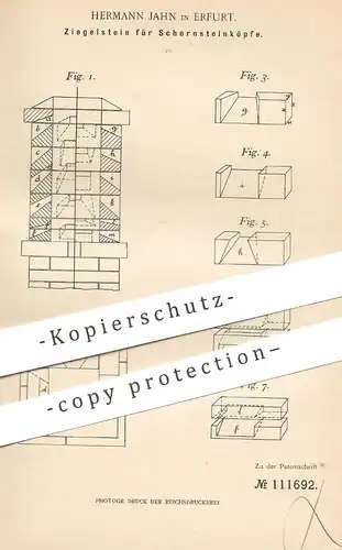 original Patent - Hermann Jahn , Erfurt , 1899 , Ziegelstein f. Schornsteinkopf | Ziegel , Stein , Klinker , Schornstein