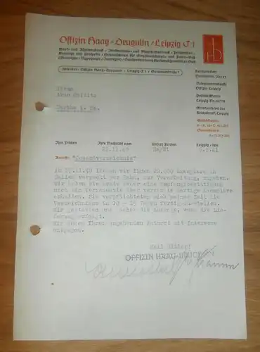 Dokument - Offizin Haag-Drugulin in Leipzig , 1941 , Druckerei , Salomonstraße , Arno Colditz in Hartha i. Sachsen !!!